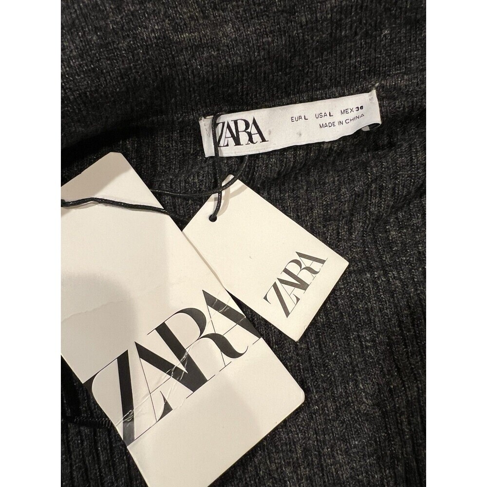 NWT ZARA - BUTTON DOWN BLACK RIBBED KNIT DRESS LONG DUSTER SWEATER Size Large - Picture 7 of 10